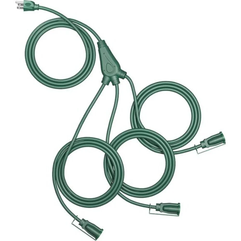 25Ft Halloween Outdoor Extension Cord Multiple Outlets, Evenly Spaced 3 Outlets